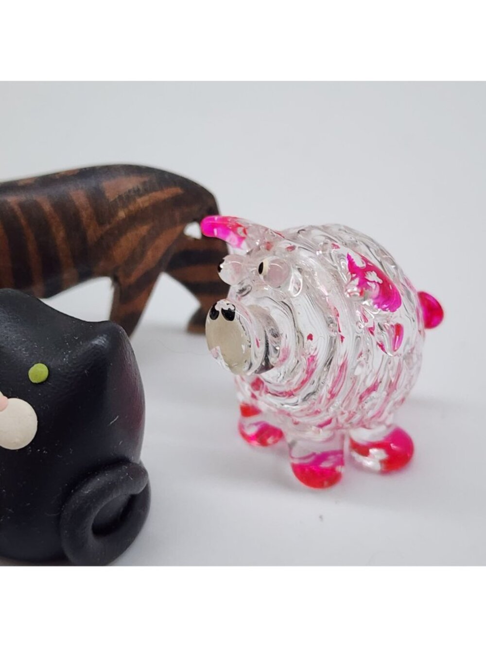 Miniature Handmade Animal Figurine Lot Cat Bear Dog Pig Glass Wood Resin - Picture 5 of 8